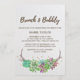 Convite Boho Rustic Mint Floral Succulent Brunch & Bubble
