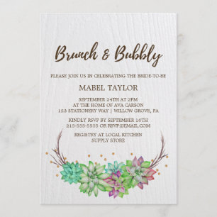 Convite Boho Rustic Mint Floral Succulent Brunch & Bubble