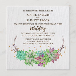 Convite Boho Rustic Mint Floral Succulent Square Casamento