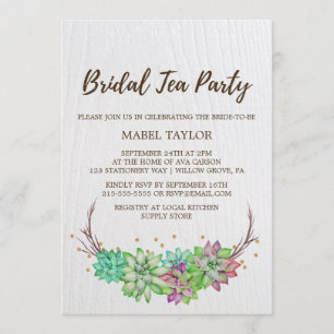 Convite Boho Rustic Mint Floral Succult Bridal Tea Party