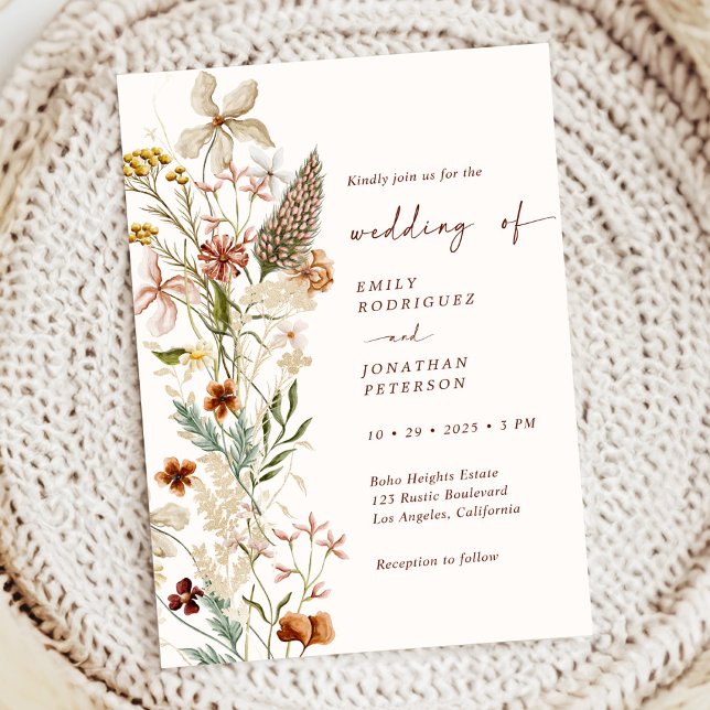 Convite Boho Rustic Neutral Floral Wedding (Criador carregado)