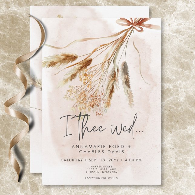 Convite Boho Rustic Pampas & Casamento de Buquê de Grama S (Boho Rustic Pampas & Dried Grass Bouquet Wedding Invitation)