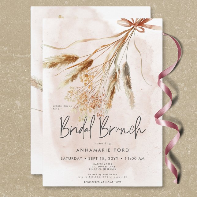 Convite Boho Rustic Pampas & Dried Buquê Bridal Brunch (Boho Rustic Pampas & Dried Bouquet Bridal Brunch Invitation)