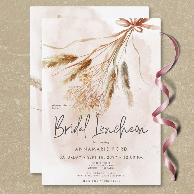 Convite Boho Rustic Pampas e Buquê Seco Bridal Luncheon (Boho Rustic Pampas & Dried Bouquet Bridal Luncheon Invitation)