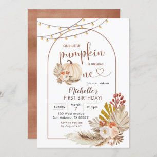 Convite Boho Rustic Pampas Grass White Pumpkin Aniversário