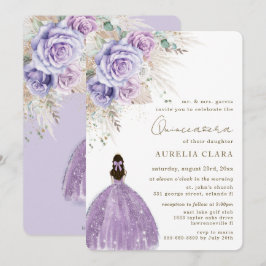 Convite Boho Rustic Pampas Purple Floral Quinceañera