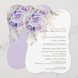 Convite Boho Rustic Pampas Purple Lilac Floral Quinceañera