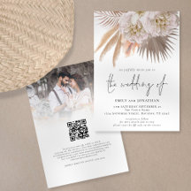 Boho Rustic Pampas Script QR Code Foto Casamento