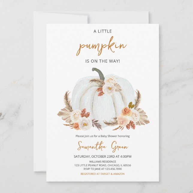 Convite Boho Rustic Pumpkin Chá de fraldas (Frente)