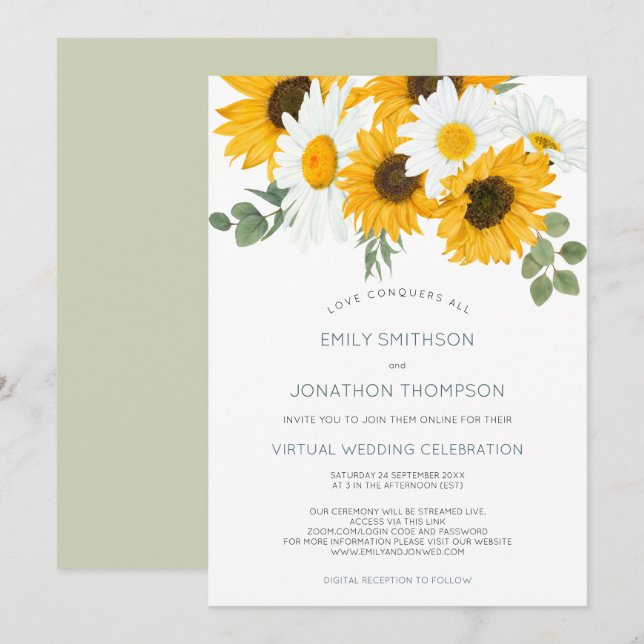 Convite Boho Rustic Sunflower Deixa Casamento Virtual (Frente/Verso)