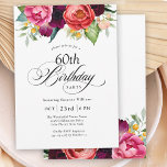 Convite Boho Rustic Watercolor Floral 60ª Festa de anivers<br><div class="desc">Este maravilhosamente feminino e rústico convite de aniversário estilo 60º tem uma sumptuosa paleta de cores ricas em terracota, pêssego profundo, vermelho burgundy, roxo, chalé e amarelo. Os adoráveis elementos botânicos de aquarela têm um apelo orgânico inspirado na natureza e fazem o pop do convite com estilo. Um roteiro elegante...</div>