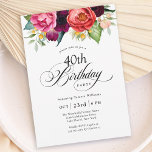 Convite Boho Rustic Watercolor Floral aniversário de 40 an<br><div class="desc">Bela feminina e rústica, este convite de festas aniversário de 40 anos de estilo boho tem uma sumptuosa paleta de cores ricas em terracota, pêssego profundo, vermelho burgundy, roxo, chalé e amarelo. Os adoráveis elementos botânicos de aquarela têm um apelo orgânico inspirado na natureza e fazem o pop do convite...</div>