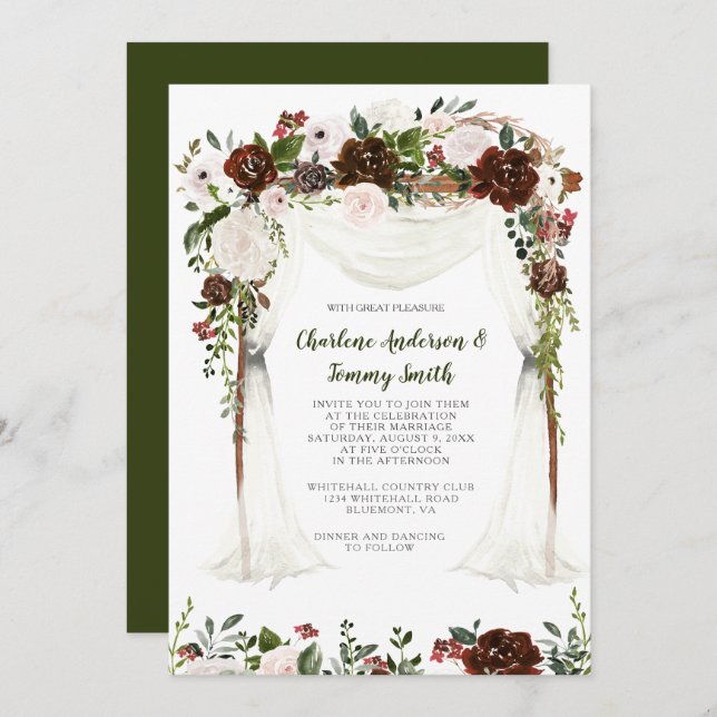 Convite Boho Rustic Watercolor Floral Canopy (Frente/Verso)