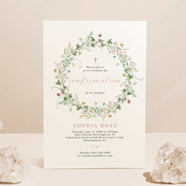 Convite Boho Rustic Wildflower Confirmation (Criador carregado)
