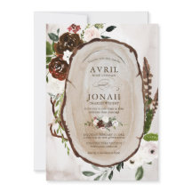 Boho Rustic Wood & Floral Burgundy Casamento Rosa