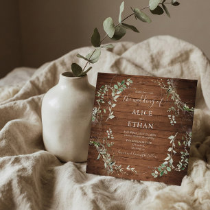 Convite Boho Rustic Wood Greenery Casamento