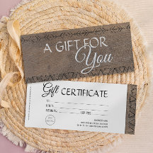 Boho rustic wood look presente certificate