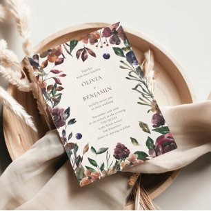 Convite Boho Rústico Botânico Casamento Fronteira Borgonha