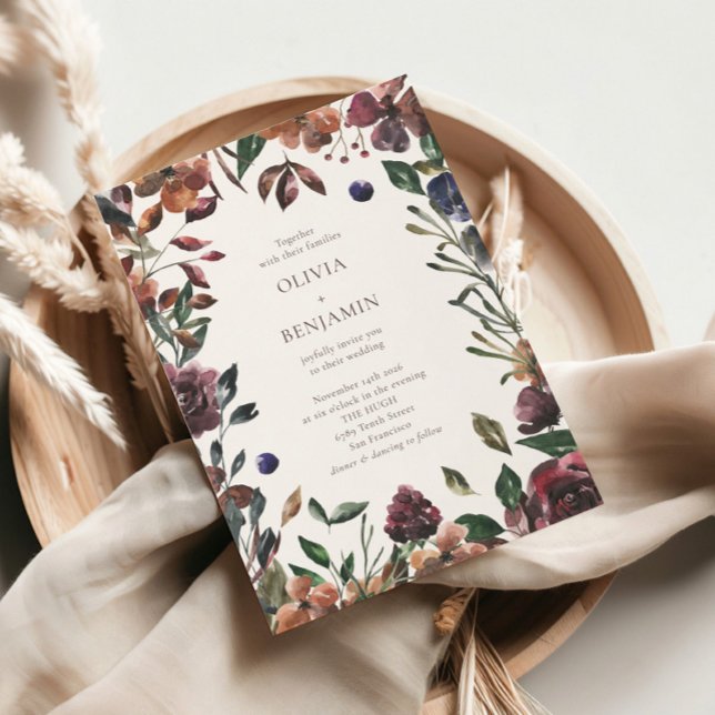 Convite Boho Rústico Botânico Casamento Fronteira Borgonha (Criador carregado)