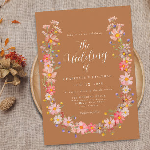 Convite Boho Rústico Casamento de Outono com Flores Silves