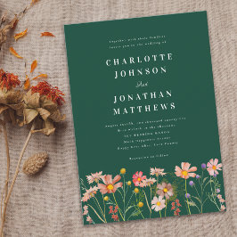 Convite Boho Rústico Casamento Verde com Flores Silvestres