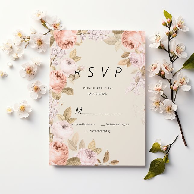 Convite Boho rústico coral rosa mauve ivory floral RSVP (Boho rustic pink coral mauve ivory floral RSVP )