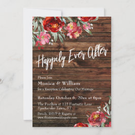 Convite Boho Rústico Floral Vermelho Borgonha Feliz para S