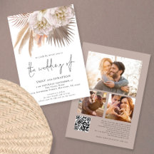 Boho Rústico Pampas Script QR 3 foto Casamento