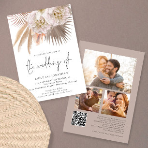Convite Boho Rústico Pampas Script QR 3 foto Casamento