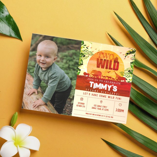 Convite Boho Safari Animais Dois segundos aniversários Sel (Criador carregado)