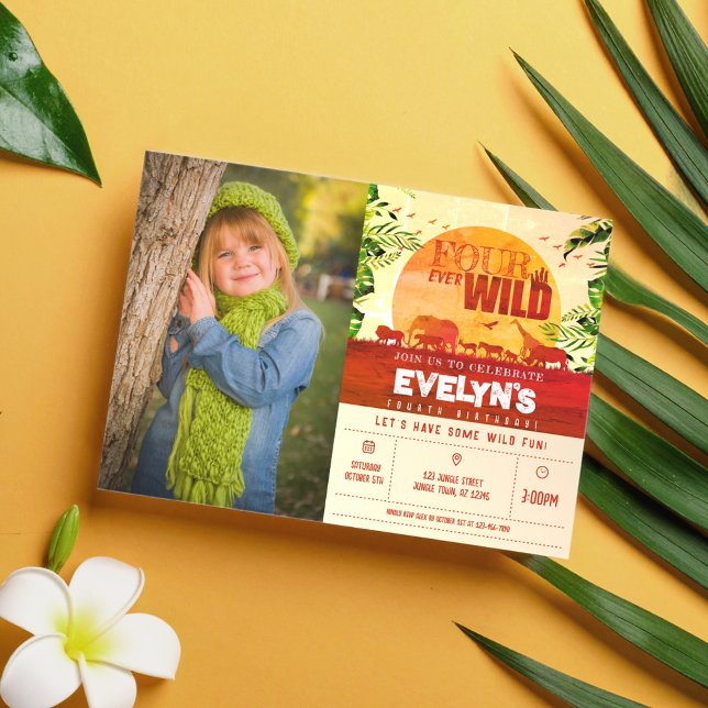 Convite Boho Safari Animal Quatro Foto Selvagem Aniversári (Criador carregado)