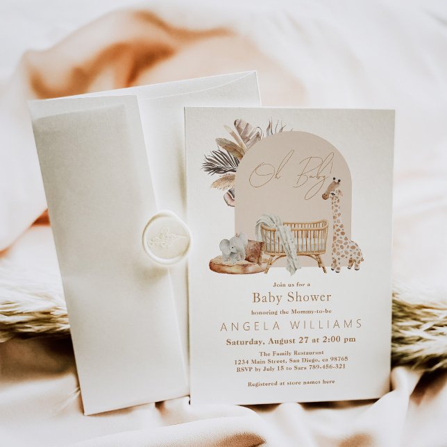 Convite Boho Safari Enfermeiro Sexo Chá de fraldas Neutro (Criador carregado)