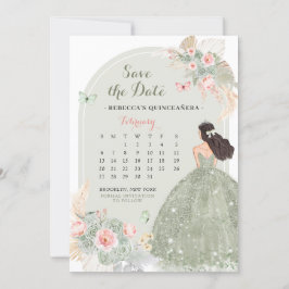 Convite Boho Sage Green 15 Años Salve O Calendário De Data