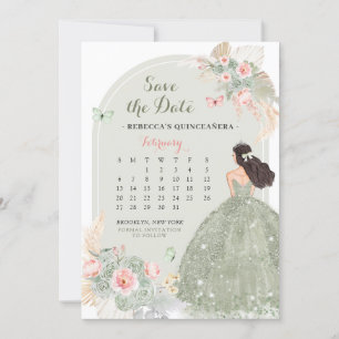 Convite Boho Sage Green 15 Años Salve O Calendário De Data