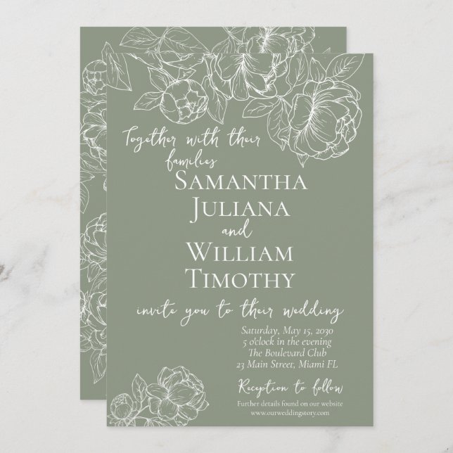 Convite Boho Sage Green Botânica Moderna Casamento (Frente/Verso)