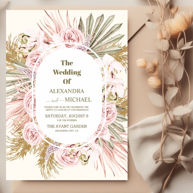 Convite boho sage green e pampas (Criador carregado)