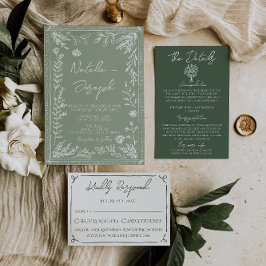 Convite Boho Sage Green Floral Botanical Modern Wedding