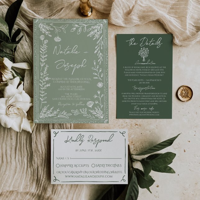 Convite Boho Sage Green Floral Botanical Modern Wedding (Criador carregado)