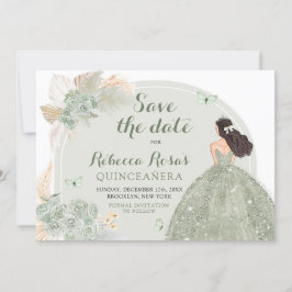 Convite Boho Sage Green Floral Quinceañera Salve A Data