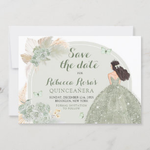 Convite Boho Sage Green Floral Quinceañera Salve A Data