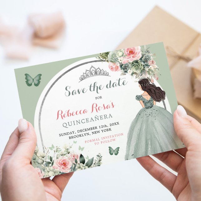 Convite Boho Sage Green Floral Quinceañera Salve A Data (Criador carregado)