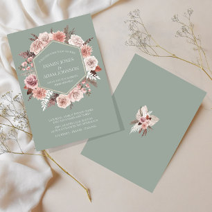 Convite Boho Sage Green Flowers Wreath Casamento