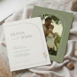 Convite Boho Sage Green & Linen Arches Minimalist Photo 
