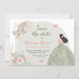Convite Boho Sage Green Pink Quinceañera Salve A Data