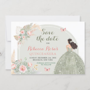 Convite Boho Sage Green Pink Quinceañera Salve A Data