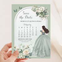Boho Sage Green Quinceañera Calendário Salvar Data