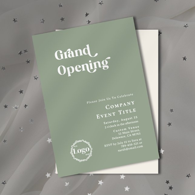 Convite Boho Sage Green Typografia Grande Abertura (Property Photo Background Typography Open House Invitation)