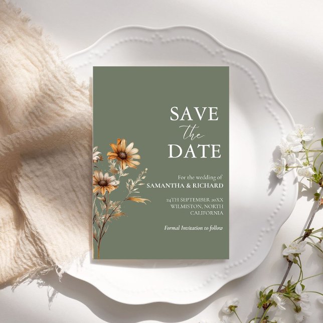 Convite Boho Sage Green Wildflower Casamento Salvar a Data (Criador carregado)