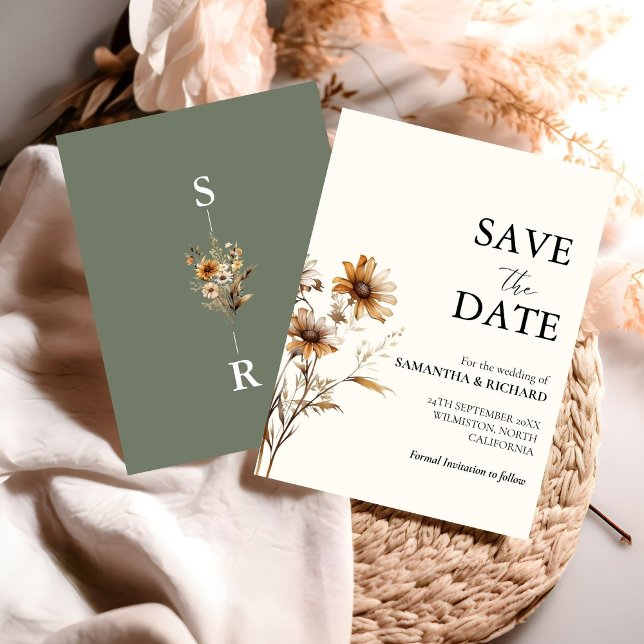 Convite Boho Sage Green Wildflower Casamento Salvar Data (Criador carregado)