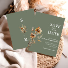 Boho Sage Green Wildflower Casamento Salvar Data